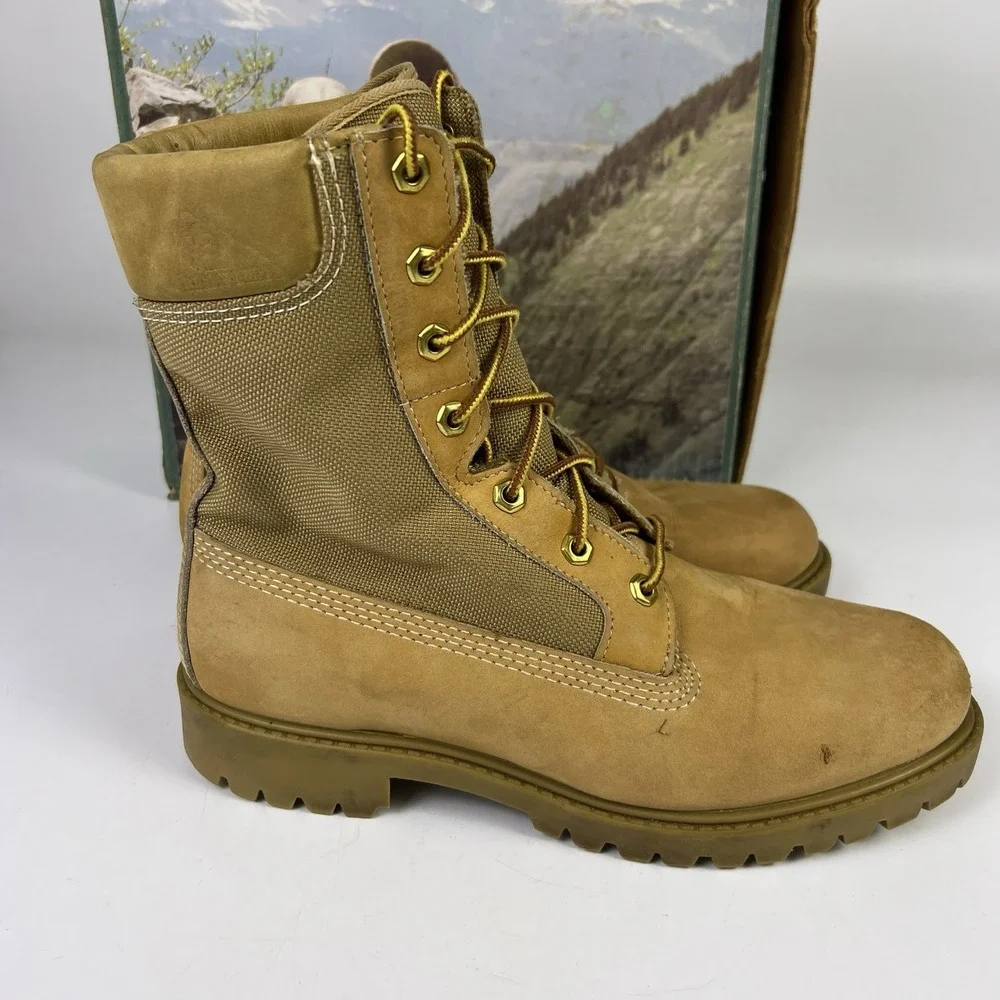 Vtg Rocky Boots Mens 9 Tan Hot Weather Nubuck Canvas Combat Hunting Hiking RB717